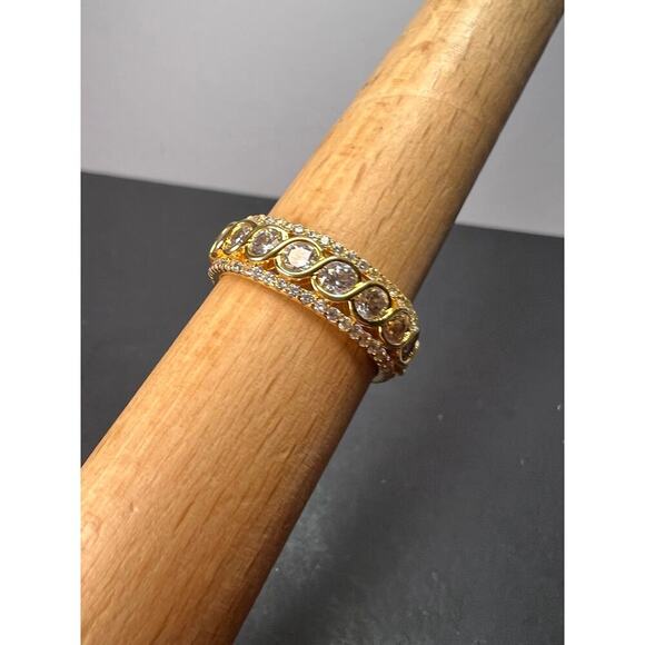 CZ gold over Sterling eternity band mens ring size 11 - Picture 6 of 11